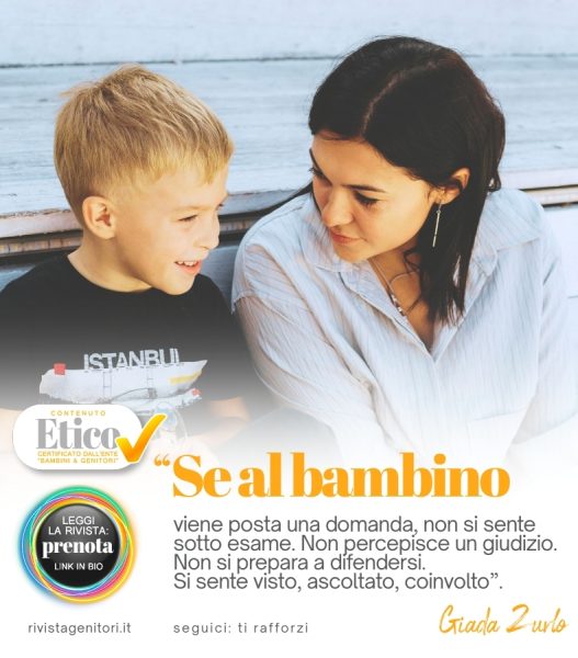 genitore che parla con il figlio facendo domande per stimolare autonomia e dialogo